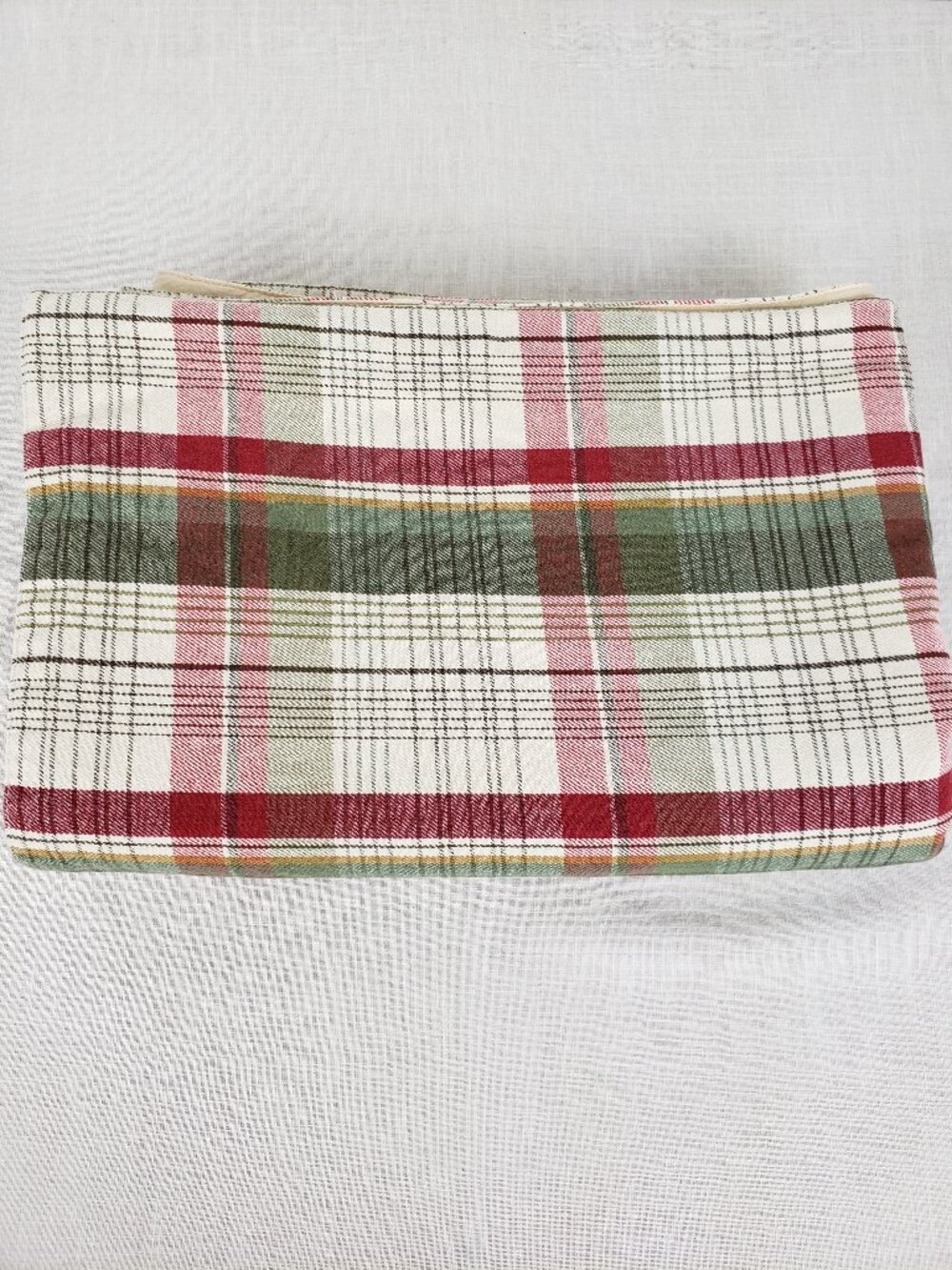 Pottery Barn Table Runner 17.5x100" Burgundy Green Plaid Cotton Autumn